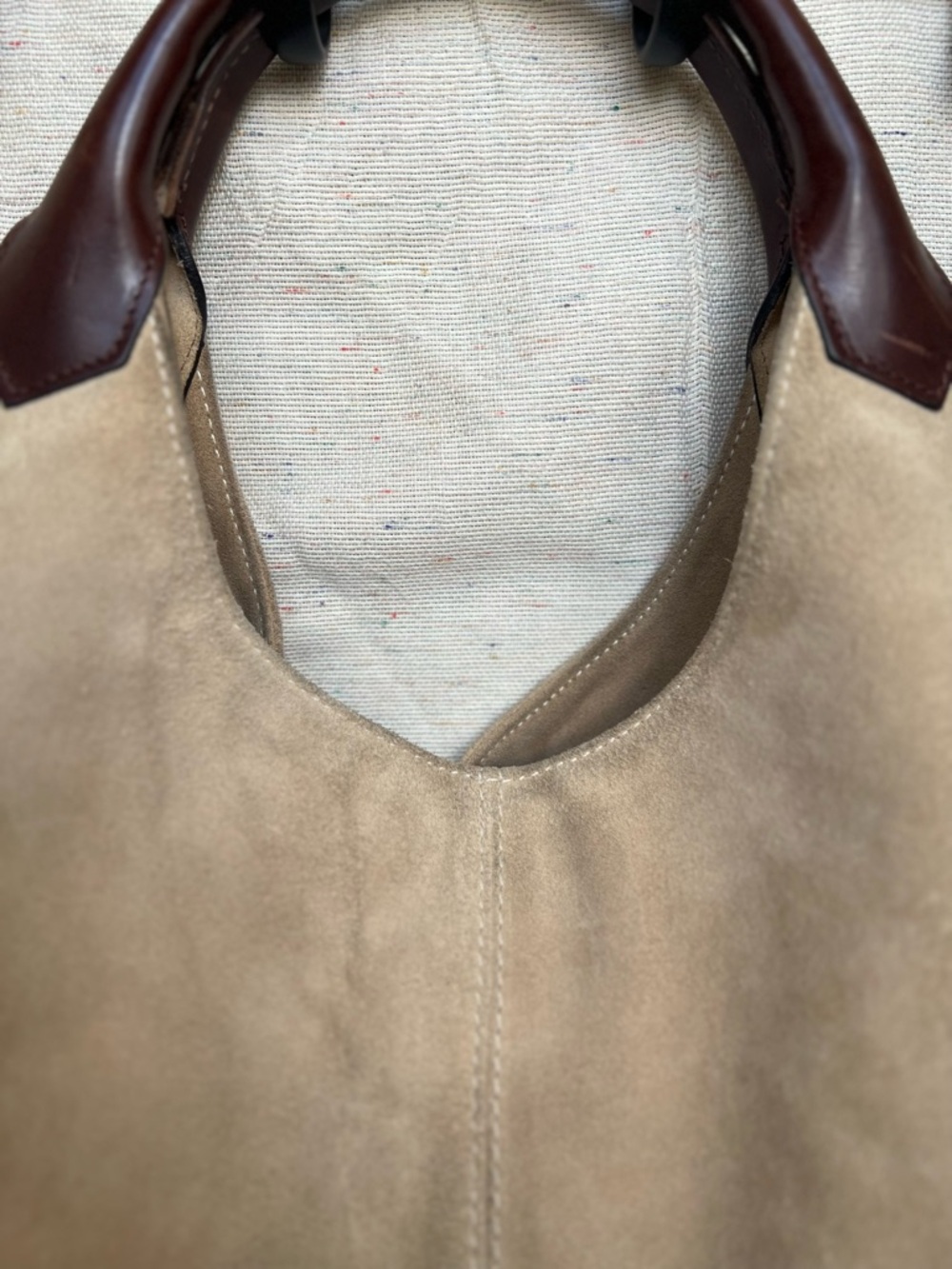 NARDELLI Neutral Suede Hobo Bag with Brown Leather Handles - Picture 9 of 16